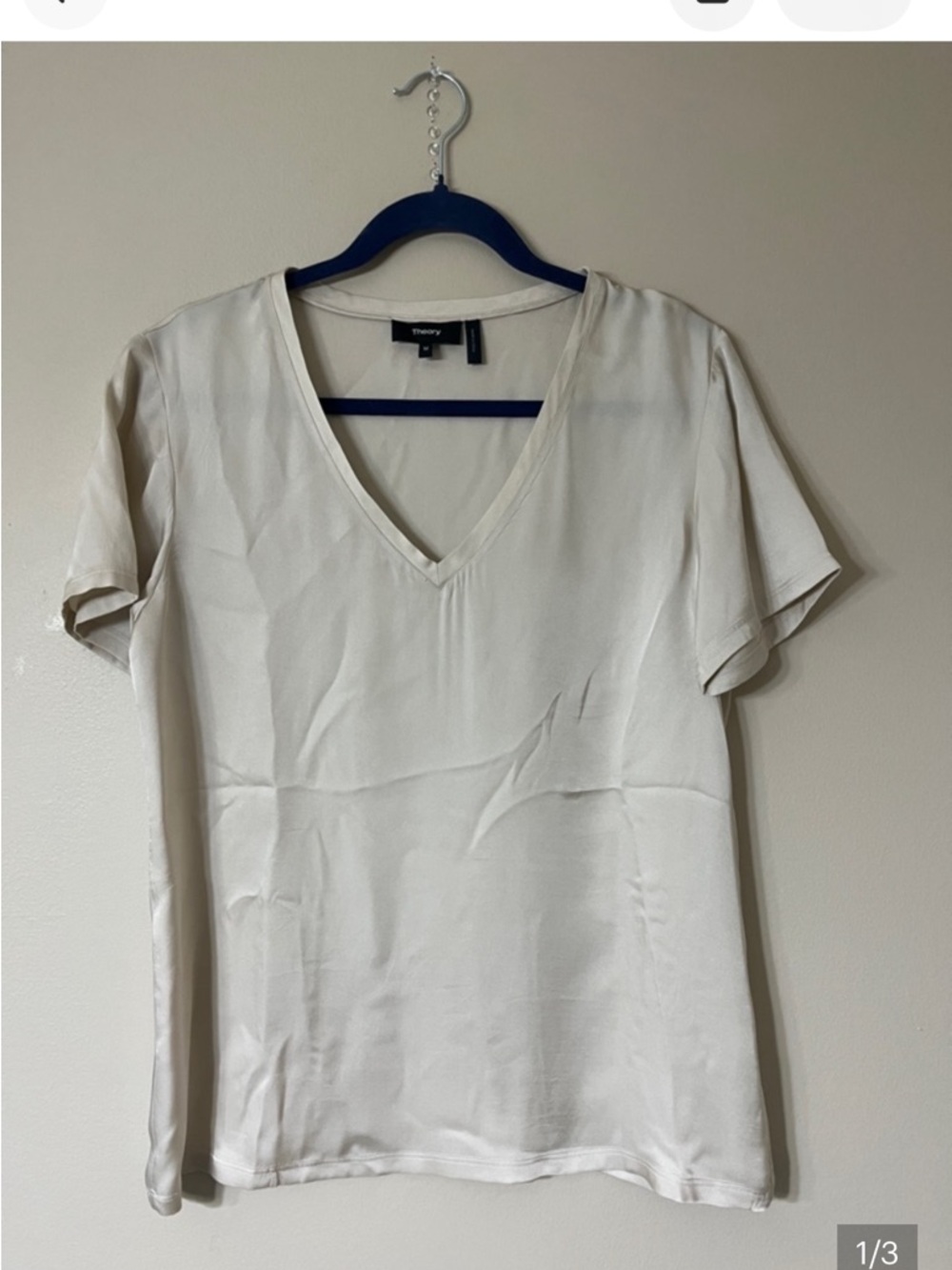 Theory V-Neck Short Sleeve Top in Off-White/Cream